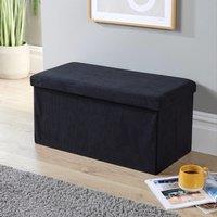 Home Source Ottoman Storage Chest Corduroy Fabric Large Folding Solid Space Saving in Black