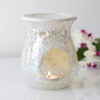 60 SECOND MAKEOVER Large White Iridescent Crackle Mosaic Oil Burner Warmer Mirror