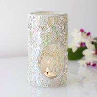 60 SECOND MAKEOVER Pillar White Iridescent Crackle Mosaic Oil Burner Warmer Mirror
