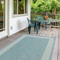 THE RUGS Outdoor Indoor Aqua Bordered Rug Weatherproof Jet Washable | Size: 80 cm x 150 cm