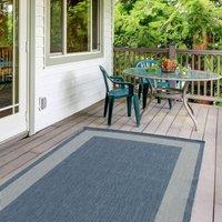 THE RUGS Outdoor Indoor Bordered Garden Patio Rug Weather Resistant in Blue | Size: 80 cm x 150 cm