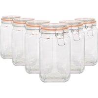 Argon Tableware Square Glass Jars with Clip-Top Lids - 1.25L - Pack of 6 in Clear