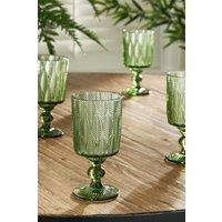 Dibor Set of 4 Vintage Luxury Spring Summer Green Trailing Leaf Drinking Goblet Glasses Wedding Gift 350ml | Size: 4 Pack