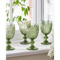 Dibor Set of 4 Vintage Luxury Spring Summer Green Drinking Goblet Wine Glasses Wedding Gift 310ml | Size: 4 Pack