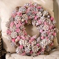 Dibor Traditional Pink Pinecone Xmas Front Door Wreath Spring Wreath 38cm