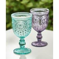 Dibor Set of 4 Vintage Luxury Spring Summer Embossed Purple & Turquoise Embossed Drinking Wine Glass Wine Goblets Wedding Gift 290ml | Size: 4 Pack