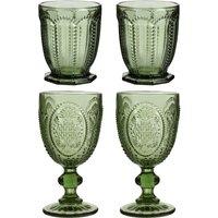 Dibor Set of 4 Vintage Luxury Spring Summer Green Embossed Short Tumblers & Drinking Glasse Wine Goblets Wedding Gift 310ml | Size: 4 Pack