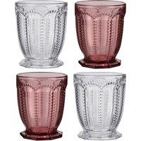 Dibor Set of 4 Vintage Luxury Spring Summer Clear & Purple Embossed Short Drinking Glass Whiskey Glass Tumblers Wine Goblets Wedding Gift 340ml