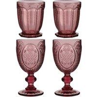 Dibor Set of 4 Vintage Luxury Spring Summer Pink Embossed Short Tumblers Wine Goblets Wedding Gift 290ml | Size: 4 Pack