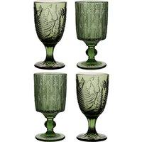 Dibor Set of 4 Vintage Luxury Spring Summer Green Embossed Wine Glass Goblets Wedding Gift & Trailing Leaf Tumbler Glasses 230ml | Size: 4 Pack