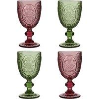 Dibor Set of 4 Vintage Luxury Spring Summer Pink & Green Drinking Wine Glass Wine Goblets Wedding Gift 310ml | Size: 4 Pack