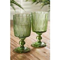 Dibor Set of 2 Vintage Luxury Spring Summer Green Trailing Leaf Drinking Goblet Glasses Wedding Gift 350ml | Size: 2 Pack