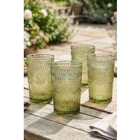 Dibor Set of 4 Palmas Green Spring Summer Embossed Drinking Glass Tall Tumbers Wedding Gift 380ml | Size: 4 Pack