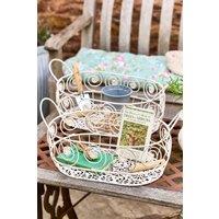 Dibor Set of 2 Vintage Cream Indoor Outdoor Kitchen Storage Baskets in White | Size: Large