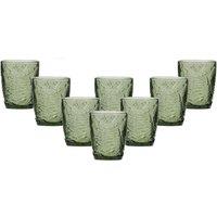 Dibor Set of 8 Vintage Luxury Spring Summer Green Leaf Embossed Drinking Glass Tumblers Wine Goblets Wedding Gift 260ml | Size: 8 Pack