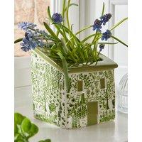 Dibor Green Ceramic Flower Pot Planter Rustic House Planter Indoor Succulent Cacti Herb Pot (H)13cm, (W)10.5cm