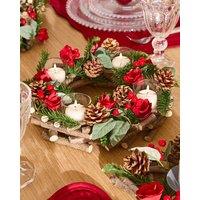Dibor Christmas Roses 4 Table Centrepiece Christmas Decoration Candle Holders Tealight Holder 30cm in Red