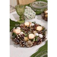 Dibor Silver Round Table Centrepiece Christmas Decoration Candle Holders Tealight Holder 30cm in White