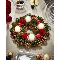 Dibor Berries & Baubles Red Round Table Centrepiece Christmas Decoration Candle Holders Tealight Holder 30cm in Gold