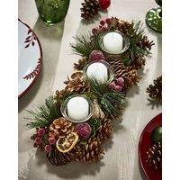 Dibor Citrus Spice Triple Table Centrepiece Christmas Decoration Candle Holders Tealight Holder 39cm in Brown