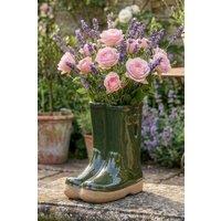 Dibor Small Green Children Wellington Outdoor Boot Ceramic Indoor Outdoor Flower Pot Garden Planter H17 x W15cm