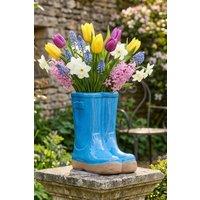 Dibor Small Blue Wellington Outdoor Planter Ceramic Indoor Outdoor Flower Pot Garden Planters H17 x W15cm