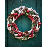 Dibor Woodland Berries Light Up Xmas Wreath Front Door Christmas Wreath 30cm in Red