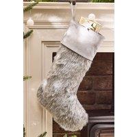 Dibor Set of 4 Traditional Grey Faux Fur Xmas Gift Christmas Stocking in Dark Brown | Size: 4 Pack
