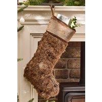 Dibor Set of 4 Traditional Beresford Dark Brown Faux Fur Christmas Stocking in Grey | Size: 4 Pack