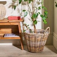 Dibor Traditional Wicker Round Large Lined Basket with Handles H35 x W41cm in Natural