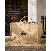 Dibor Traditional Kissing Deer Hessian Firewood Log Storage Jute Bag H40 x W60cm in Natural