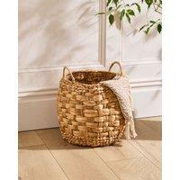 Dibor Traditional Style Wicker Small Round Indoor Storage Basket with Handles in Natural