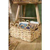 Dibor Traditional Style Woven Small Scalloped Water Hyacinth Indoor Storage Basket in Natural