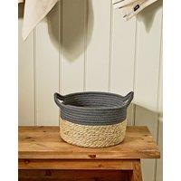 Dibor Traditional Seagrass Small Grey Stripe Indoor Storage Basket H15 x D26cm in Natural