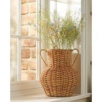Dibor Traditional Rattan Pot Bellied Home Decor Flower Vase in Natural | Size: Medium