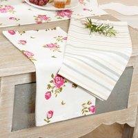 Dibor Set of 4 Pink Floral & Striped Traditional Cotton Kitchen Linen Table Cloth Napkins in Brown