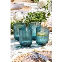 Dibor Set of 4 Vintage Luxury Spring Summer Blue Ribbed Short Whisky Glass Tumbers Wedding Gift 270ml | Size: 4 Pack