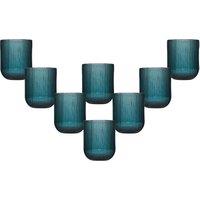 Dibor Set of 8 Vintage Luxury Spring Summer Blue Ribbed Short Drinking Glass Whisky Glass Tumbers Wedding Gift 270ml | Size: 8 Pack