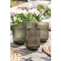 Dibor Set of 4 Vintage Luxury Spring Summer Grey Ribbed Short Drinking Glass Whisky Glass Tumbers Wedding Gift 270ml | Size: 4 Pack