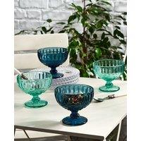 Dibor Set of 4 Vintage Blue & Turquoise Blue Glass Trifle Bowls Spring Summer Wedding Decor Dessert Bowls H10 x W12cm | Size: 4 Pack