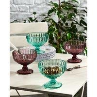Dibor Set of 4 Vintage Blue & Pink Glass Trifle Bowls Spring Summer Wedding Decor Dessert Bowls H10 x W12cm | Size: 4 Pack