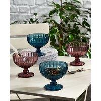Dibor Set of 4 Vintage Pink & Blue Glass Trifle Bowls Spring Summer Wedding Decor Dessert Bowls H10 x W12cm | Size: 4 Pack