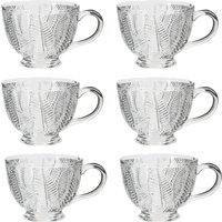 Dibor Set of 6 Vintage Style Embossed Botanical Design Coffee Mug Clear Tea Cups 400ml | Size: 6 Pack