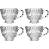 Dibor Set of 4 Embossed Footed Glass Coffee Mug Clear Tea Cups 400ml | Size: 4 Pack