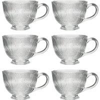 Dibor Set of 6 Embossed Footed Glass Coffee Mug Clear Tea Cups 400ml | Size: 6 Pack