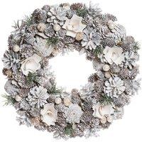 Dibor 33cm White Xmas Decor Front Door Wreath Christmas Wreath in Silver