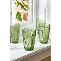 Dibor Set of 4 Luxury Green Leaf Spring Summer Embossed Tall Highball Drinking Glass Tumblers Wedding Gift 350ml | Size: 4 Pack