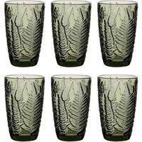 Dibor Set of 6 Luxury Green Leaf Spring Summer Embossed Tall Highball Drinking Glass Tumblers Wedding Gift 350ml | Size: 6 Pack