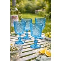 Dibor Set of 4 Luxury Spring Summer Bright Blue Drinking Glass Wine Goblets Wedding Gift 300ml | Size: 4 Pack