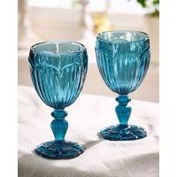 Dibor Set of 2 Luxury Spring Summer Embossed Blue Drinking Glass Wine Goblets Wedding Gift 280ml | Size: 2 Pack
